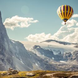 Download Hot Air Balloon, Scenic, Mountain, Clouds, House
