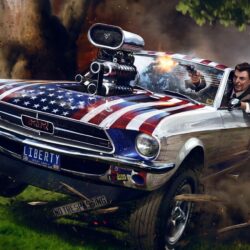 Wallpapers the explosion, gun, Ford Mustang, art, Ronald Reagan
