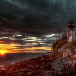 Bass Harbor Acadia National Park Sunset Clouds Cliff Fall Nature