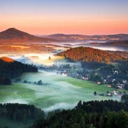 summer, Morning, Mist, Forest, Hill, Villages, Field, Czech