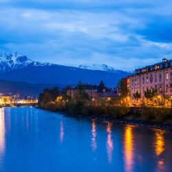 Image Austria Innsbruck Mountains Sky Rivers night time