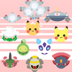 Magnemite, Magneton, Magnezone, Roserade, shiny Pikachu, normal