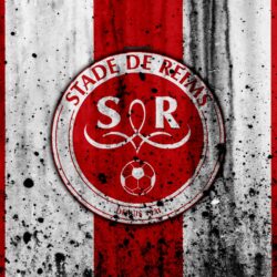 Download wallpapers FC Stade Reims, 4k, logo, Ligue 2, stone texture