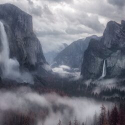 Download Waterfall, Mountain, Hills, Forest, Dark Clouds
