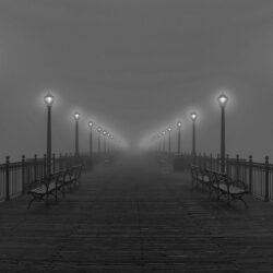 Black And Wallpapers Black, And, White, Fog, Pier, Lamps