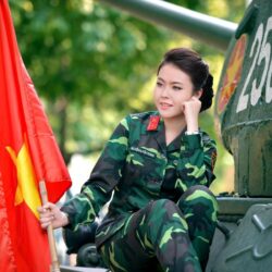 Wallpapers flag, tank, Asian, military uniform, Vietnam, girl