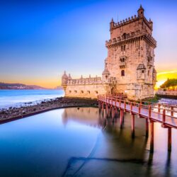 Download wallpapers tower, bridge, belem, lisbon, portugal