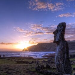nature sunset landscape statue moai easter island wallpapers and