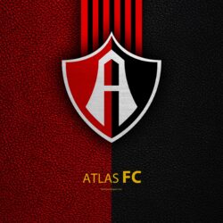 Download wallpapers Atlas FC, 4k, leather texture, logo, Mexican