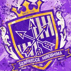 Download wallpapers Sanfrecce Hiroshima FC, 4k, paint art, logo