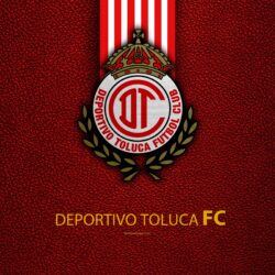 Download wallpapers Deportivo Toluca FC, 4k, leather texture, logo