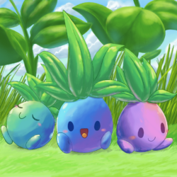 Three colorful Oddish by aquabluu