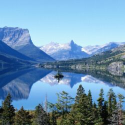 water, mountains, nature, trees, forest, rocks, lakes, blue sky