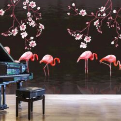Beibehang Custom Wallpapers Hand Painted Magnolia Flamingo TV