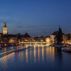Wallpapers Zurich Switzerland Bridges Sky Night Rivers Marinas