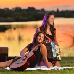Wallpapers Two girls, guitar, accordion, music HD Picture