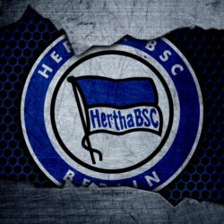 Download wallpapers Hertha, 4k, logo, Bundesliga, metal texture