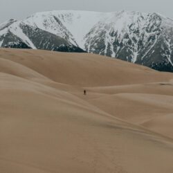 HD Wallpaper] The silhouette of a lone hiker among sand dunes with