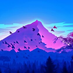 Mountain, peaks, birds, horizon, digital art, wallpapers