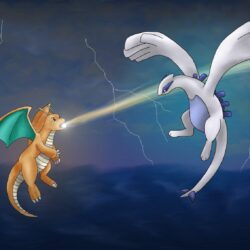 Dragonite vs. Lugia by artisticpuppy