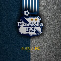 Download wallpapers Puebla FC, 4k, leather texture, logo, Mexican