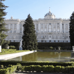 Royal Palace of Madrid garden and pond Stock Video Footage