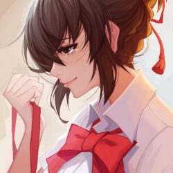 Anime woman wearing white and red top with teary eye wallpapers HD