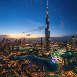 Dubai Cities United Arab Emirates Panorama Burj Khalifa Sunset Sky