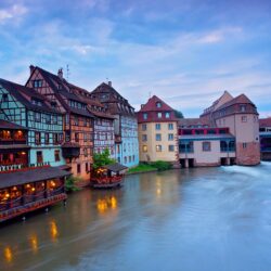 Image Cities France Rivers Evening Houses Strasbourg