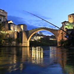Mostar, Bosnia And Herzegovina, Fishing, Old Bridge, Night