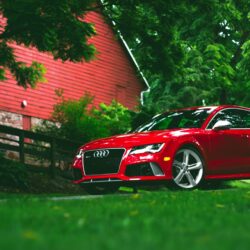 Download Wallpapers Audi, Rs7, Red, Grass, Side view 4K