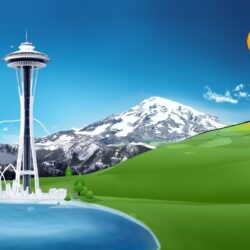 Space Needle in the mountains wallpapers