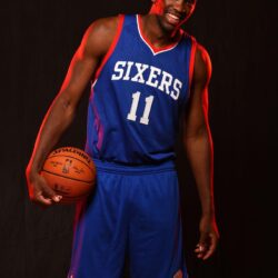 Joel Embiid Dons Sixers Jersey for First Time At Rookie Photoshoot