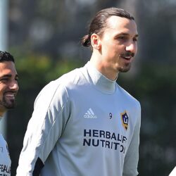 Zlatan Ibrahimovic on LA Galaxy bench for MLS debut