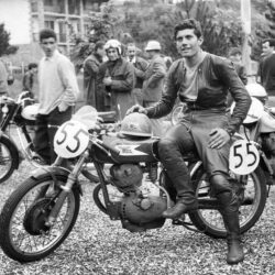A young Giacomo Agostini with his 175cc Moto Morini prior a race in