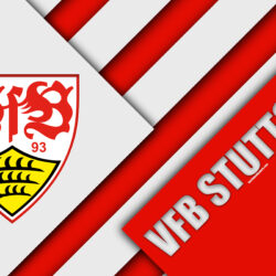 Download wallpapers VfB Stuttgart FC, 4k, material design, emblem