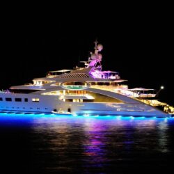 Download wallpapers sea, night, lights, the evening, yacht, night