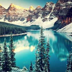 mountain, Trees, Snow, Water, Moraine Lake, Canada, Lake, Forest