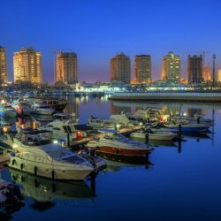 Photos Doha Qatar Pier Yacht Motorboat night time Cities Building