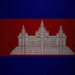 Download wallpapers Flag of Cambodia, 4k, leather texture, Cambodian