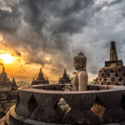 Borobudur, sunset, Java, Indonesia