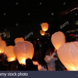 Sky lanterns floating in the sky. Deepavali lights festival. Chinese