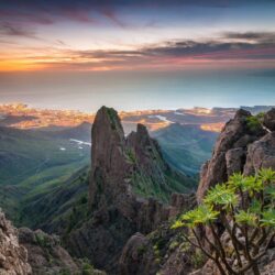 canary islands atlantic ocean sky clouds mountain rock town lights