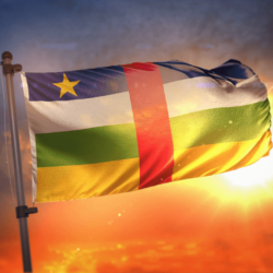 Central African Republic Flag Backlit At Beautiful Sunrise Loop Slow