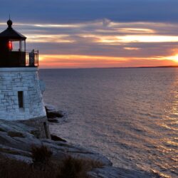 Castle Hill Lighthouse and East passage of Narragansett Bay in
