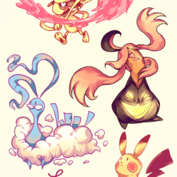 Smeargle, Altaria, Gourgeist, and Pikachu