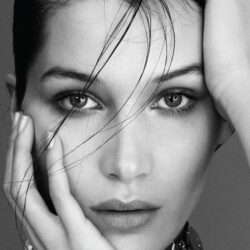 Download Wallpapers Bella hadid, Model, Face, Bw iPad Pro