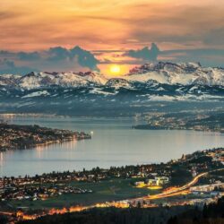 nature, landscape, lake, Zurich, Switzerland, mountain, snowy peak
