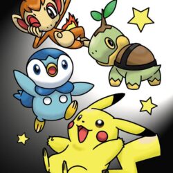 Pikachu, Turtwig, Chimchar, and Piplup Color Page by MihaelLawliet