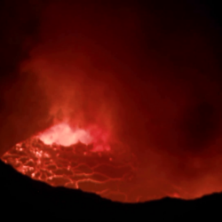 The Nyiragongo volcano erupts at night in the Democratic Republic of